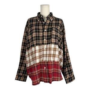 Sugarfox Oversize Spliced Patchwork Flannel Shirt Small